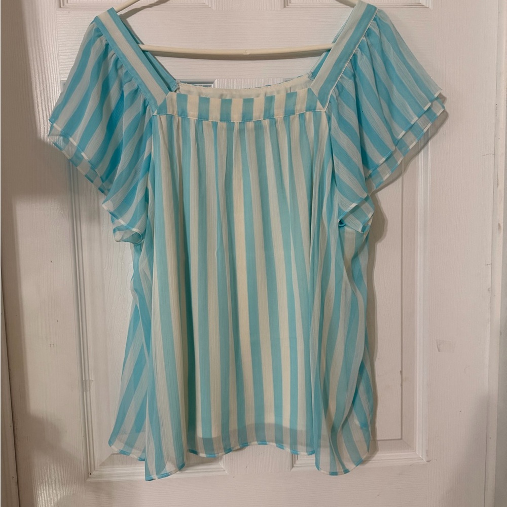 LC Lauren Conrad Blue and White Striped Blouse - Picture 8 of 8